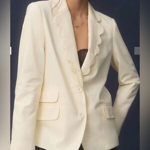 Anthropologie Dolan Scallop Boyfriend Blazer Size XS Cotton Linen Blend
